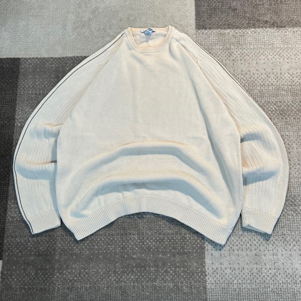 Old Navy Mens XL Vintage Cream Cotton Ribbed Knit Crewneck Sweater Beige 90s Y2K